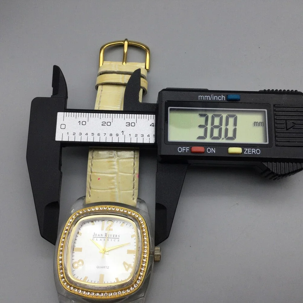 Joan Rivers Womens Watch 38mm Silver Tone Yellow Leather Crystals New Battery